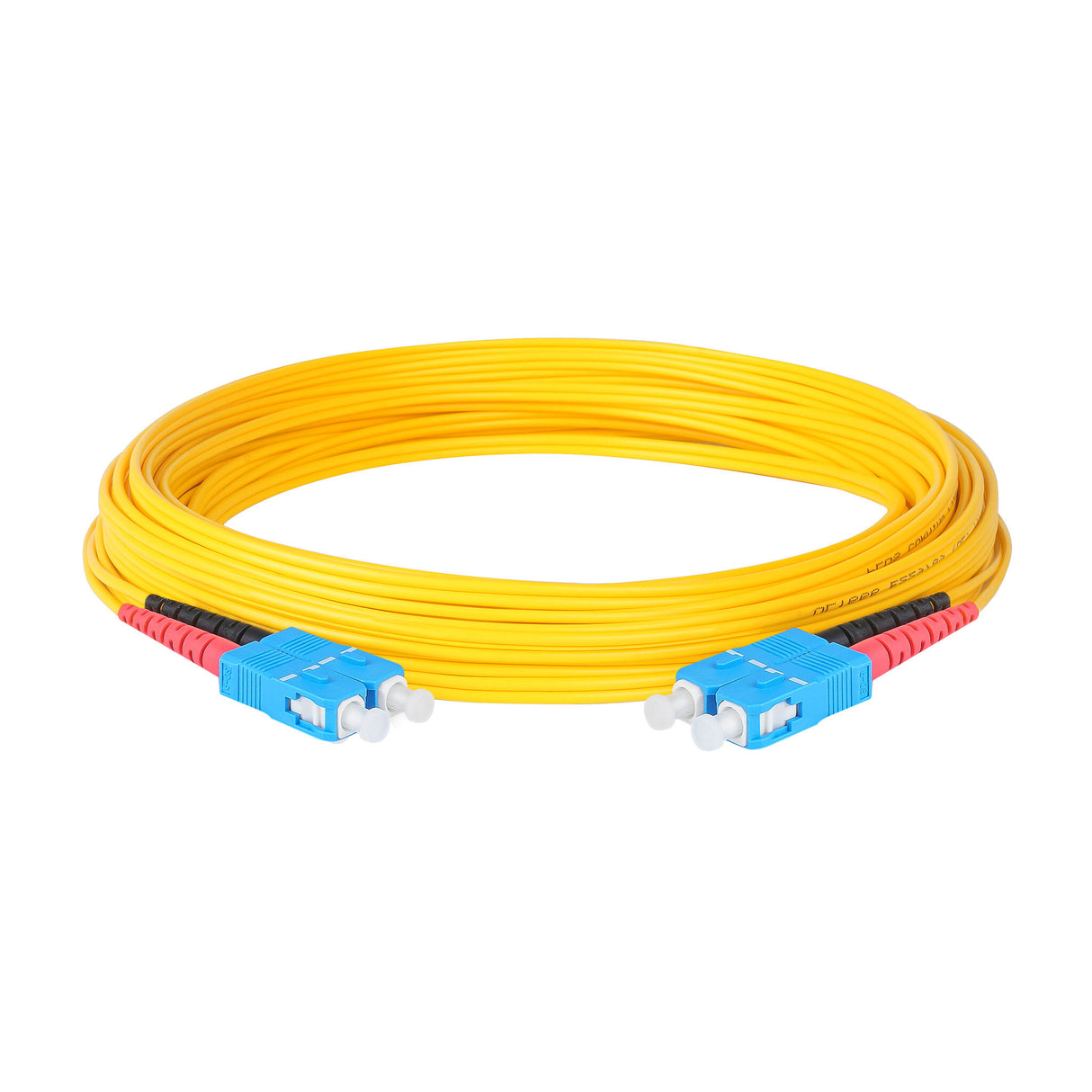Ultra Low Loss 0.1dB SC/UPC to SC/UPC Single-mode Duplex Fiber Patch Cable | Corning SMF-28 Ultra Fiber | Red and Black Boots | OS1/OS2 Compatible | OFNR Jacket
