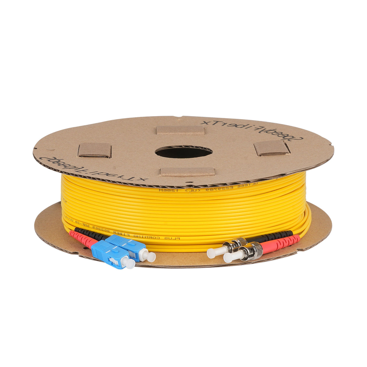 Ultra Low Loss 0.1dB SC/UPC to ST/UPC Single-mode Duplex Fiber Patch Cable | Corning SMF-28 Ultra Fiber | Red and Black Boots | OS1/OS2 Compatible | OFNR Jacket