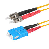 Ultra Low Loss 0.1dB SC/UPC to ST/UPC Single-mode Duplex Fiber Patch Cable | Corning SMF-28 Ultra Fiber | Red and Black Boots | OS1/OS2 Compatible | OFNR Jacket