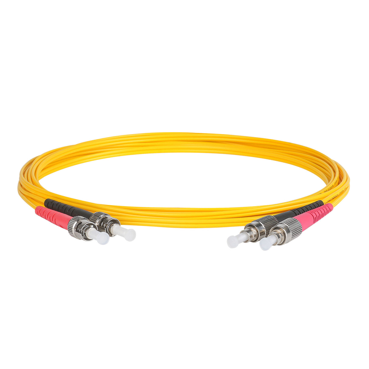 0.2dB FC/APC to ST/UPC Single-mode Duplex Fiber Patch Cable | Corning SMF-28 Ultra Fiber | Red and Black Boots | OS1/OS2 Compatible | OFNR Jacket