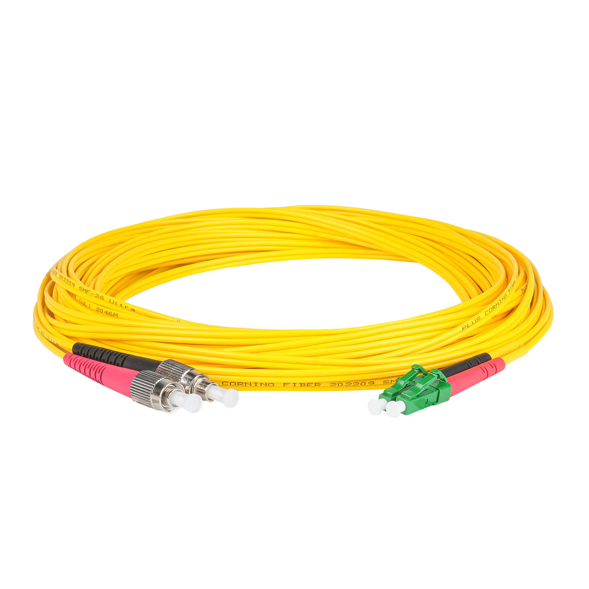 Ultra Low Loss 0.1dB LC/APC to FC/APC Single-mode Duplex Fiber Patch Cable | Corning SMF-28 Ultra Fiber | Red and Black Boots | OS1/OS2 Compatible | OFNR Jacket