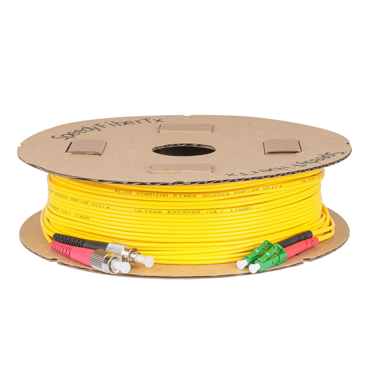 Ultra Low Loss 0.1dB LC/APC to FC/APC Single-mode Duplex Fiber Patch Cable | Corning SMF-28 Ultra Fiber | Red and Black Boots | OS1/OS2 Compatible | OFNR Jacket