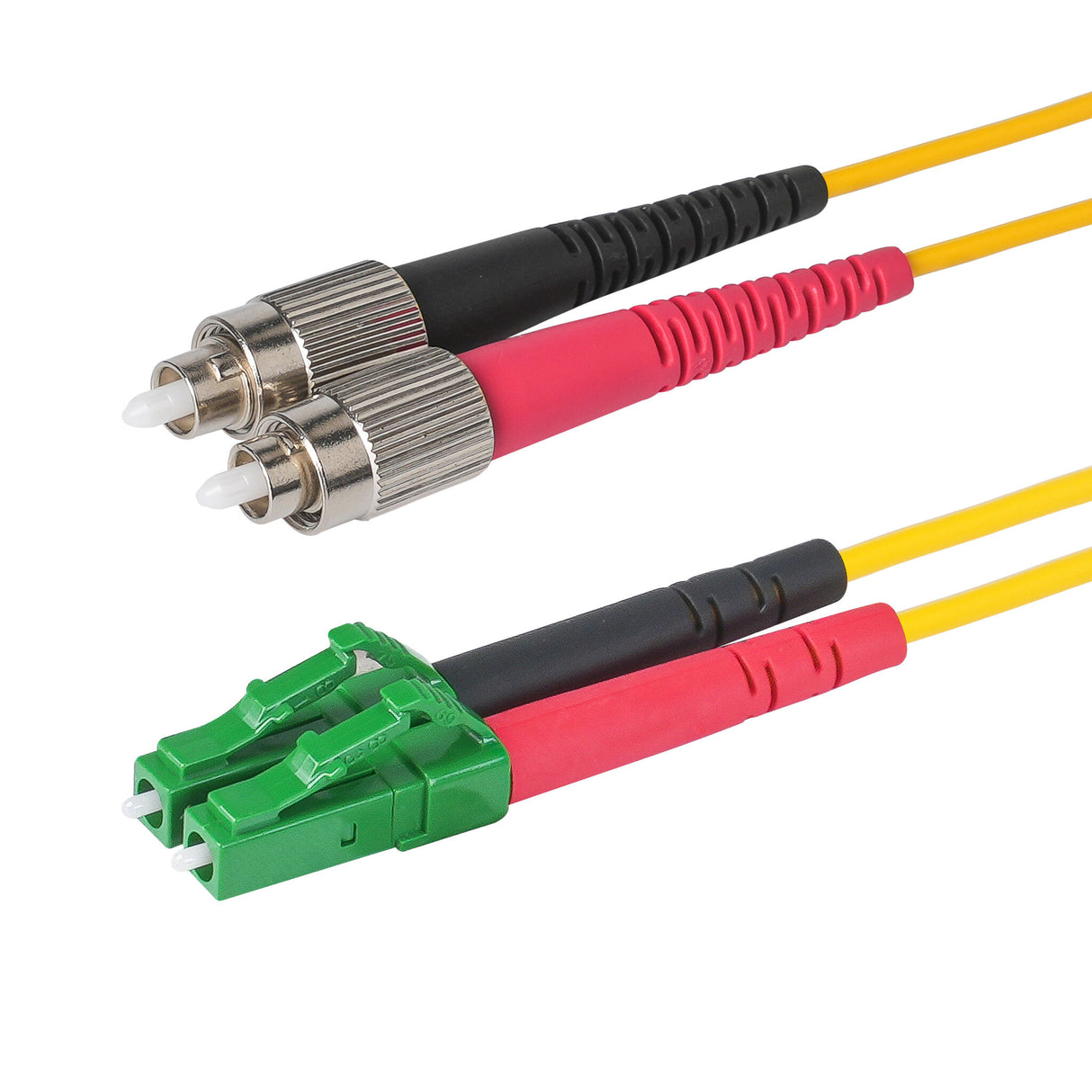 Ultra Low Loss 0.1dB LC/APC to FC/APC Single-mode Duplex Fiber Patch Cable | Corning SMF-28 Ultra Fiber | Red and Black Boots | OS1/OS2 Compatible | OFNR Jacket