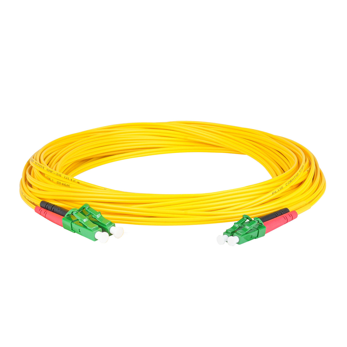 Ultra Low Loss 0.1dB LC/APC to LC/APC Single-mode Duplex Fiber Patch Cable | Corning SMF-28 Ultra Fiber | Red and Black Boots | OS1/OS2 Compatible | OFNR Jacket