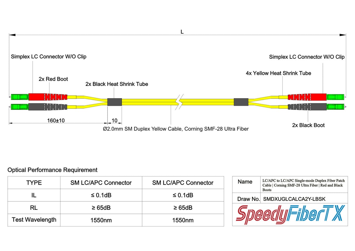 Ultra Low Loss 0.1dB LC/APC to LC/APC Single-mode Duplex Fiber Patch Cable | Corning SMF-28 Ultra Fiber | Red and Black Boots | OS1/OS2 Compatible | OFNR Jacket
