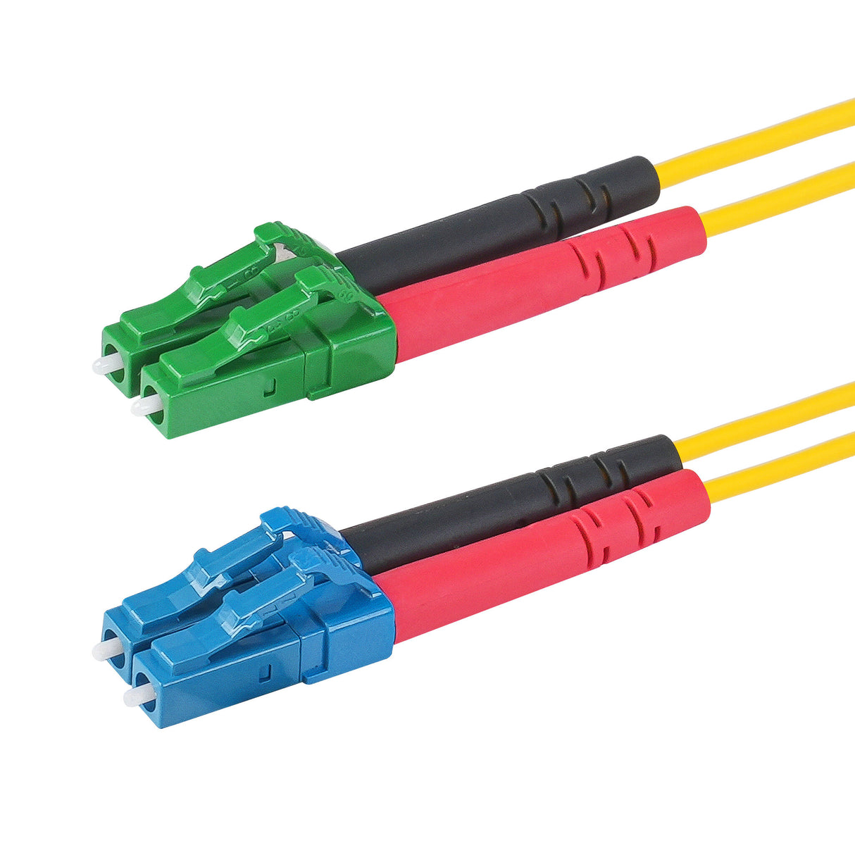 Ultra Low Loss 0.1dB LC/APC to LC/UPC Single-mode Duplex Fiber Patch Cable | Corning SMF-28 Ultra Fiber | Red and Black Boots | OS1/OS2 Compatible | OFNR Jacket