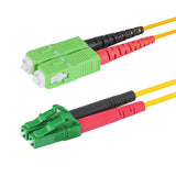 Ultra Low Loss 0.1dB LC/APC to SC/APC Single-mode Duplex Fiber Patch Cable | Corning SMF-28 Ultra Fiber | Red and Black Boots | OS1/OS2 Compatible | OFNR Jacket