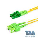 TAA合規 | 電信級 0.2dB 單模雙工 LC/APC to SC/APC 光纖跳線 | 康寧纖芯 | OFNR 外被