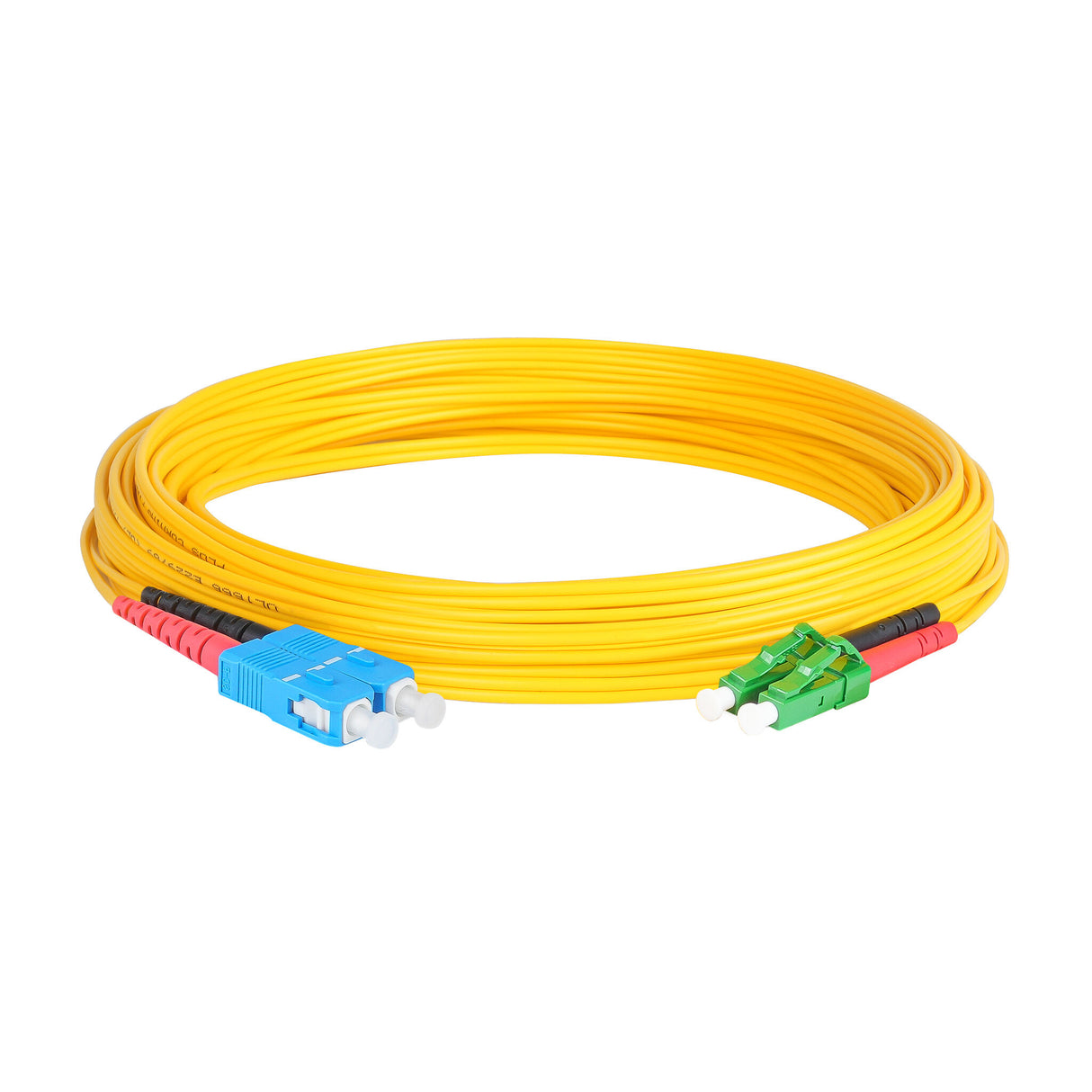 Ultra Low Loss 0.1dB LC/APC to SC/UPC Single-mode Duplex Fiber Patch Cable | Corning SMF-28 Ultra Fiber | Red and Black Boots | OS1/OS2 Compatible | OFNR Jacket