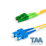 TAA合規 | 電信級 0.2dB 單模雙工 LC/APC to SC/UPC 光纖跳線 | 康寧纖芯 | OFNR 外被