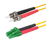 Ultra Low Loss 0.1dB LC/APC to ST/UPC Single-mode Duplex Fiber Patch Cable | Corning SMF-28 Ultra Fiber | Red and Black Boots | OS1/OS2 Compatible | OFNR Jacket