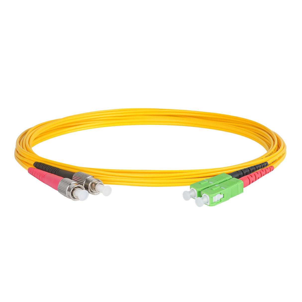 Ultra Low Loss 0.1dB SC/APC to FC/UPC Single-mode Duplex Fiber Patch Cable | Corning SMF-28 Ultra Fiber | Red and Black Boots | OS1/OS2 Compatible | OFNR Jacket