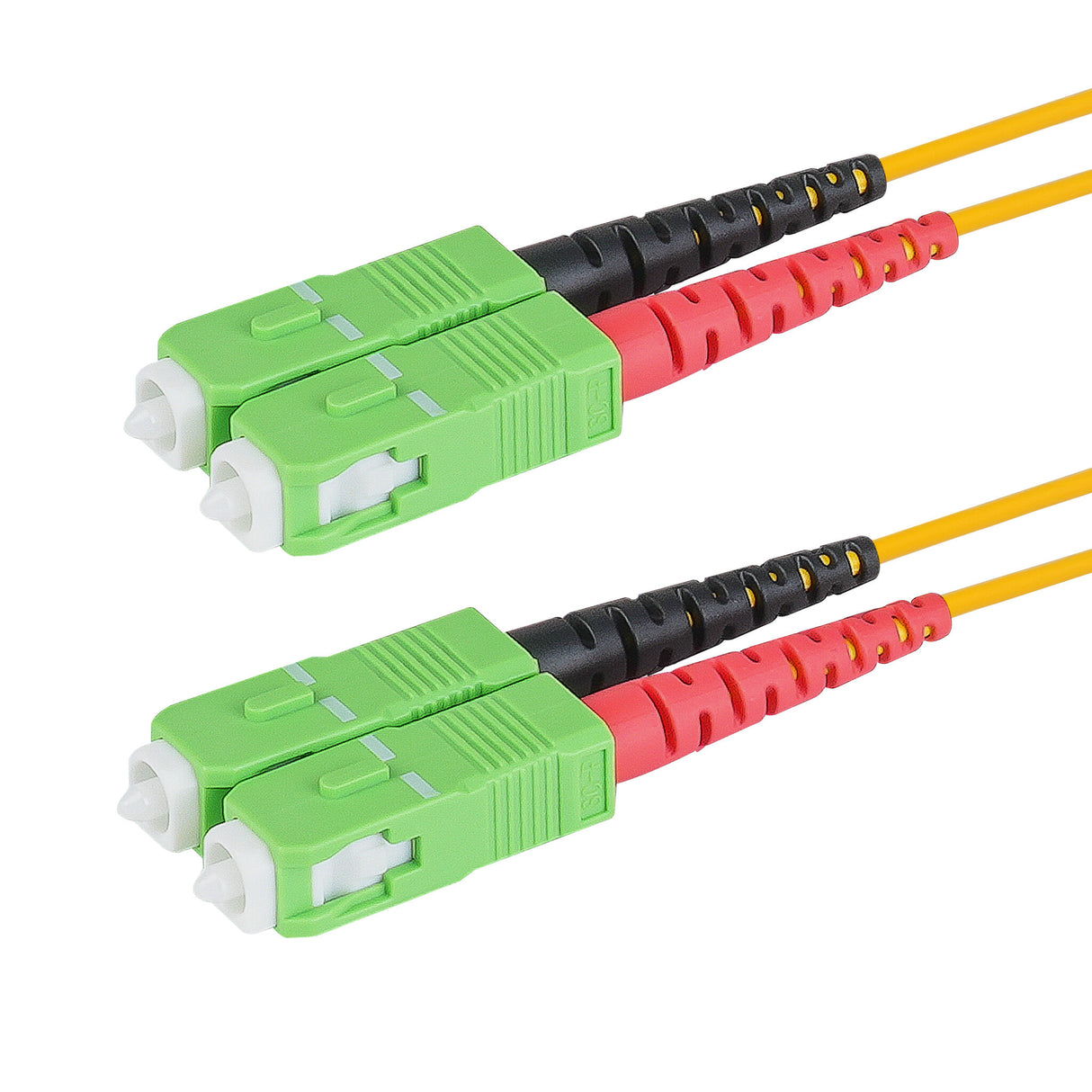 Ultra Low Loss 0.1dB SC/APC to SC/APC Single-mode Duplex Fiber Patch Cable | Corning SMF-28 Ultra Fiber | Red and Black Boots | OS1/OS2 Compatible | OFNR Jacket