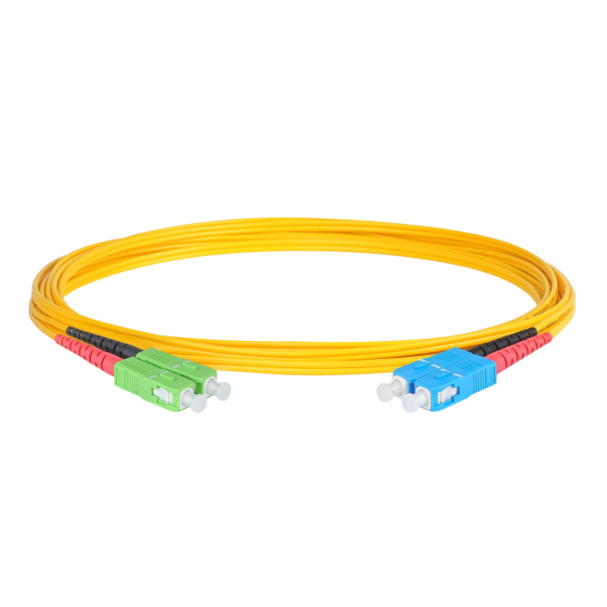 Ultra Low Loss 0.1dB SC/APC to SC/UPC Single-mode Duplex Fiber Patch Cable | Corning SMF-28 Ultra Fiber | Red and Black Boots | OS1/OS2 Compatible | OFNR Jacket