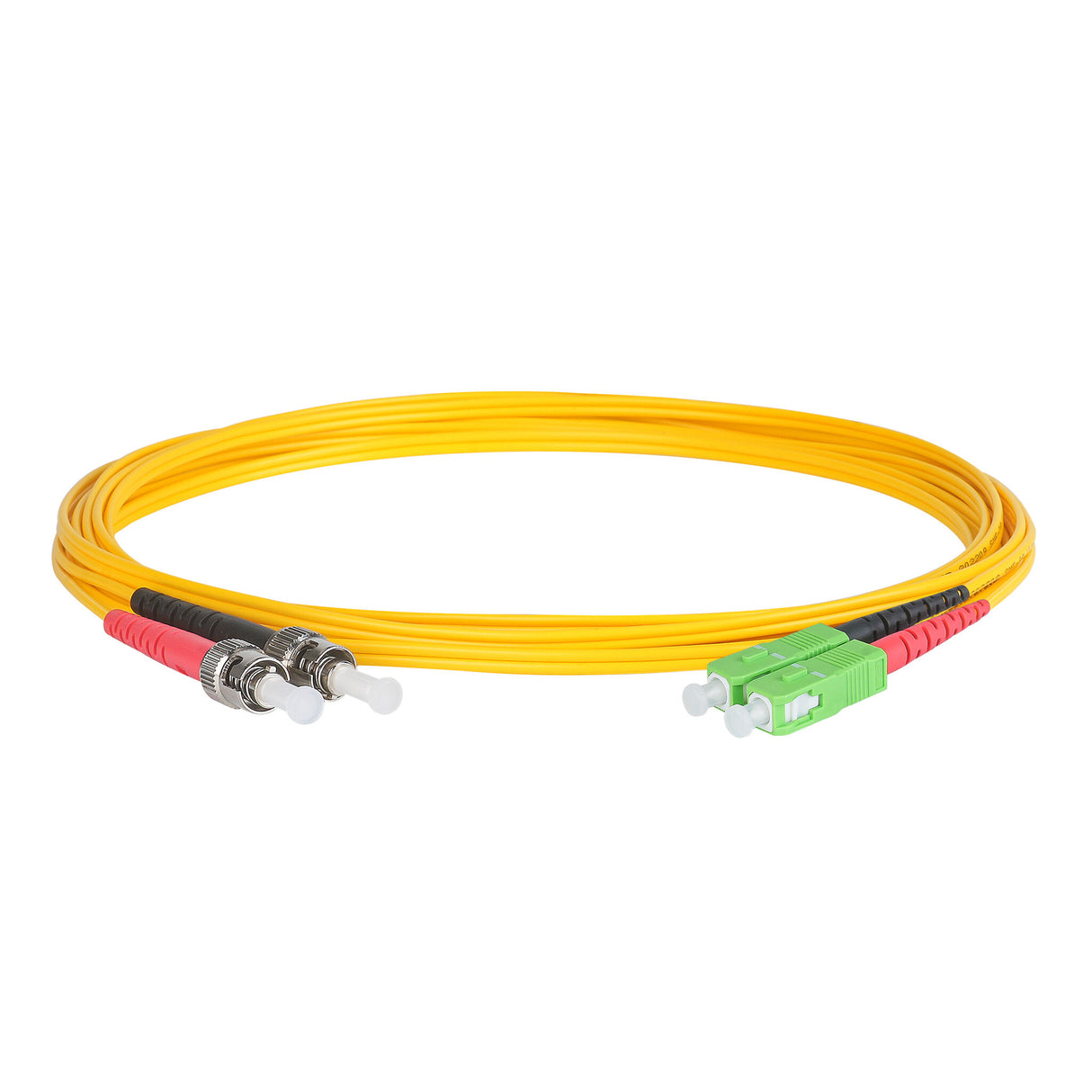 Ultra Low Loss 0.1dB SC/APC to ST/UPC Single-mode Duplex Fiber Patch Cable | Corning SMF-28 Ultra Fiber | Red and Black Boots | OS1/OS2 Compatible | OFNR Jacket