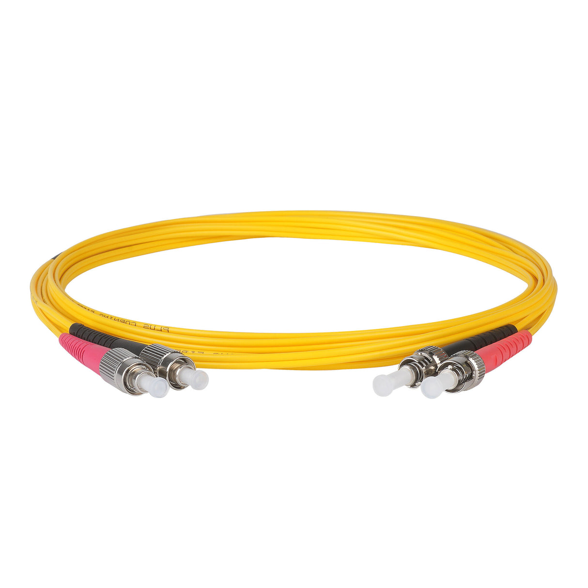 Ultra Low Loss 0.1dB ST/UPC to FC/UPC Single-mode Duplex Fiber Patch Cable | Corning SMF-28 Ultra Fiber | Red and Black Boots | OS1/OS2 Compatible | OFNR Jacket