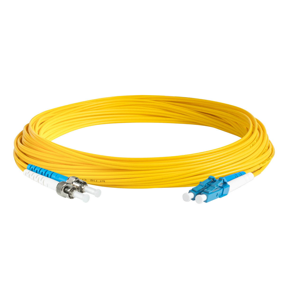 Ultra Low Loss 0.1dB LC/UPC to ST/UPC Single-mode Duplex Fiber Patch Cable | Corning SMF-28 Ultra Fiber | Blue and White Boots | OS1/OS2 Compatible | OFNR Jacket