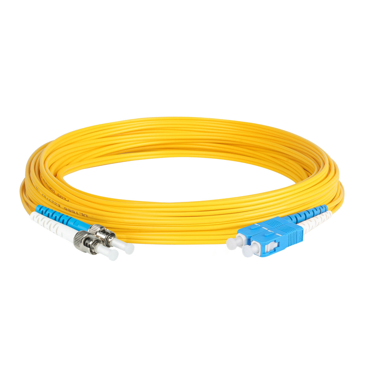 Ultra Low Loss 0.1dB SC/UPC to ST/UPC Single-mode Duplex Fiber Patch Cable | Corning SMF-28 Ultra Fiber | Blue and White Boots | OS1/OS2 Compatible | OFNR Jacket