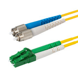 Ultra Low Loss 0.1dB LC/APC to FC/UPC Single-mode Duplex Fiber Patch Cable | Corning SMF-28 Ultra Fiber | Green, Blue and White Boots | OS1/OS2 Compatible | OFNR Jacket