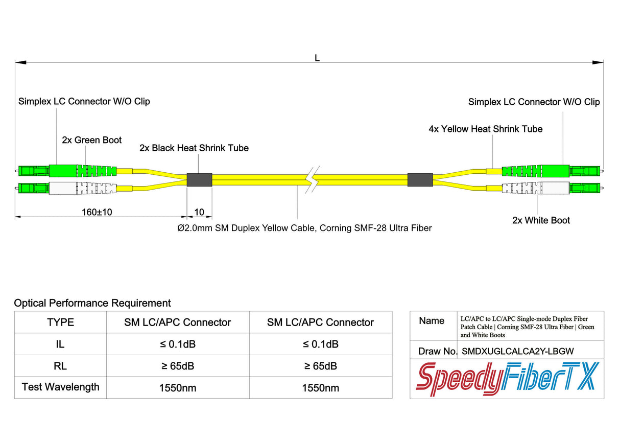 Ultra Low Loss 0.1dB LC/APC to LC/APC Single-mode Duplex Fiber Patch Cable | Corning SMF-28 Ultra Fiber | Green and White Boots | OS1/OS2 Compatible | OFNR Jacket