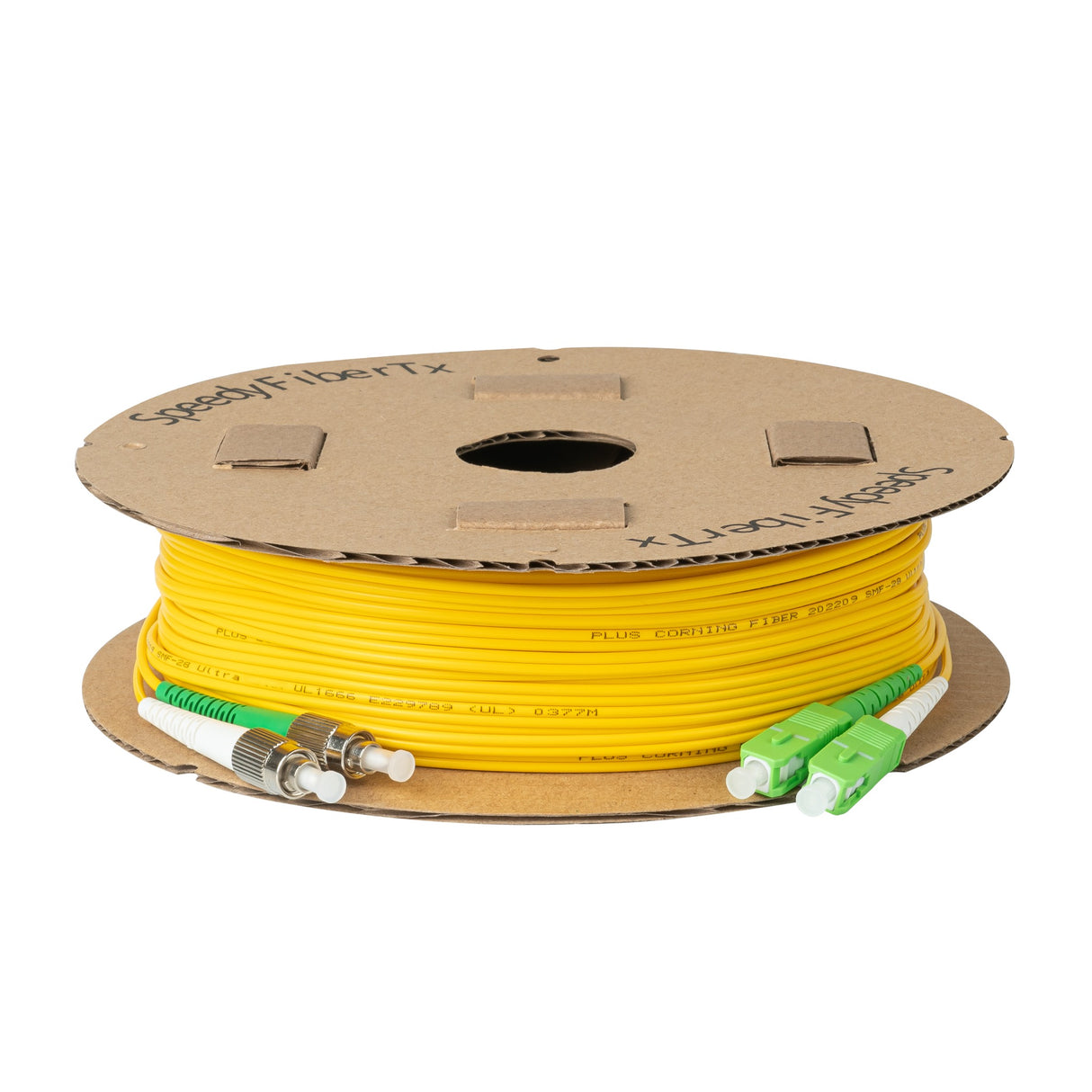 0.2dB SC/APC to FC/APC Single-mode Duplex Fiber Patch Cable | Corning SMF-28 Ultra Fiber | Green and White Boots | OS1/OS2 Compatible | OFNR Jacket