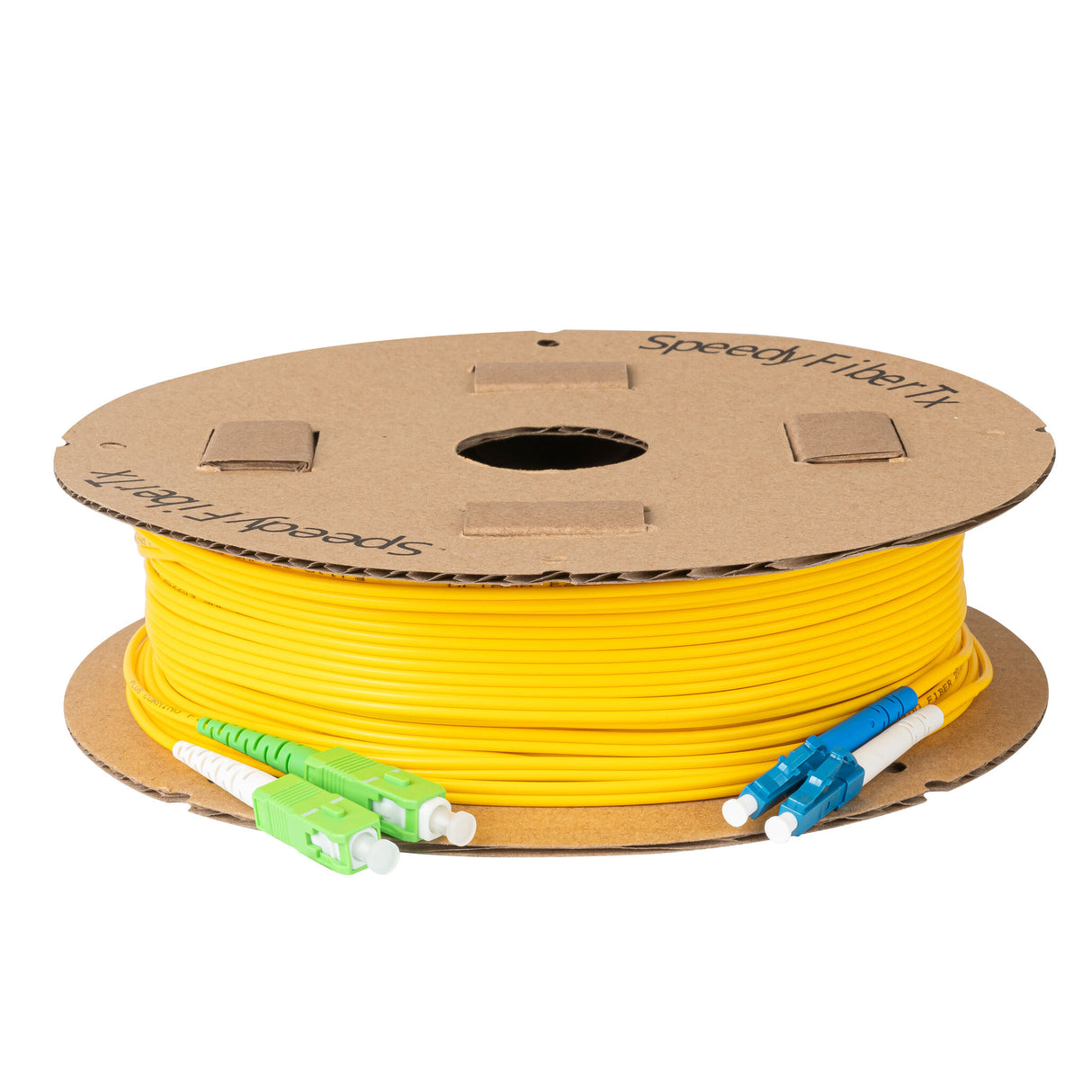 Ultra Low Loss 0.1dB SC/APC to LC/UPC Single-mode Duplex Fiber Patch Cable | Corning SMF-28 Ultra Fiber | Green, Blue and White Boots | OS1/OS2 Compatible | OFNR Jacket
