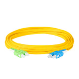 0.2dB SC/APC to SC/UPC Single-mode Duplex Fiber Patch Cable | Corning SMF-28 Ultra Fiber | Green, Blue and White Boots | OS1/OS2 Compatible | OFNR Jacket