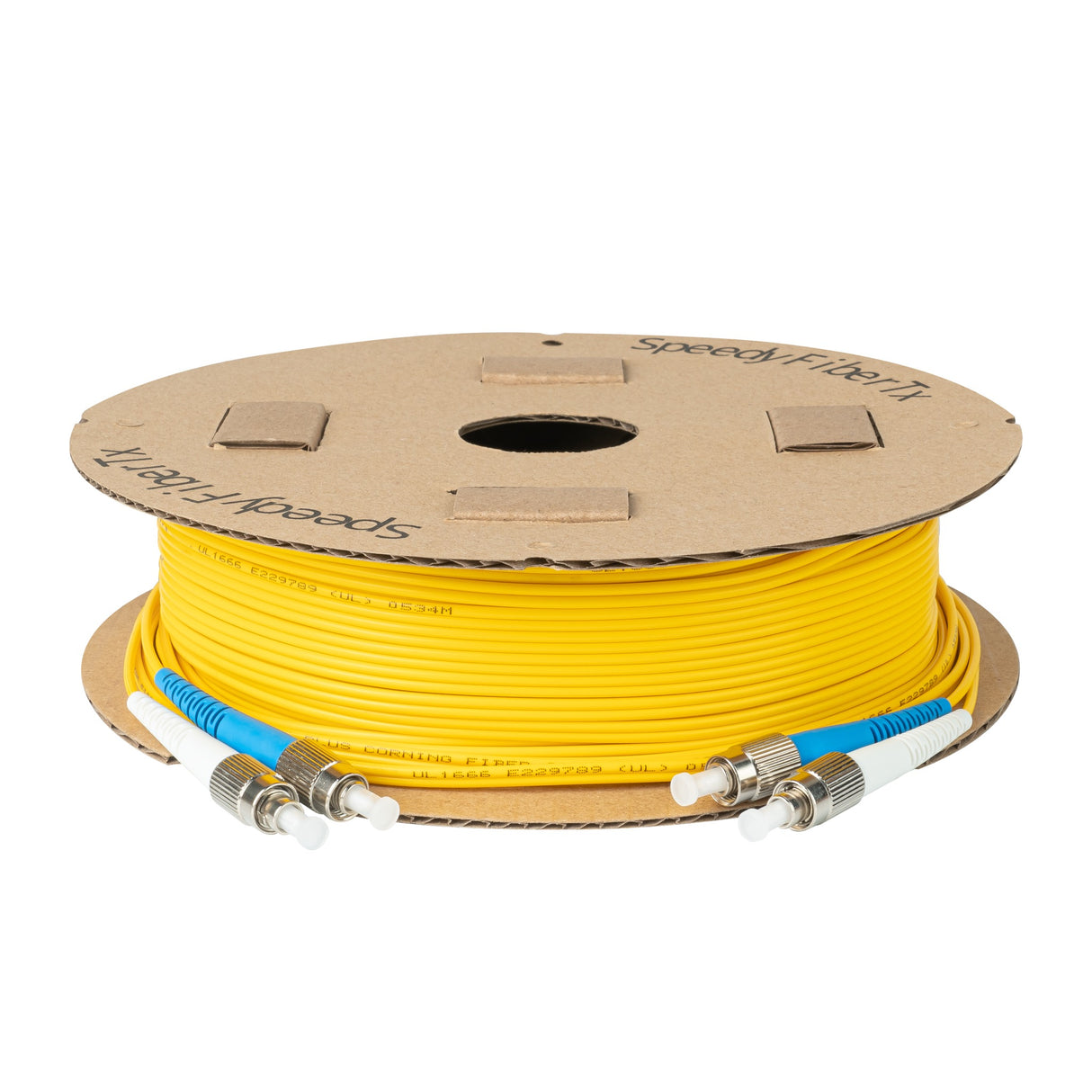 Ultra Low Loss 0.1dB FC/UPC to FC/UPC Single-mode Duplex Fiber Patch Cable | Corning SMF-28 Ultra Fiber | Blue and White Boots | OS1/OS2 Compatible | OFNR Jacket