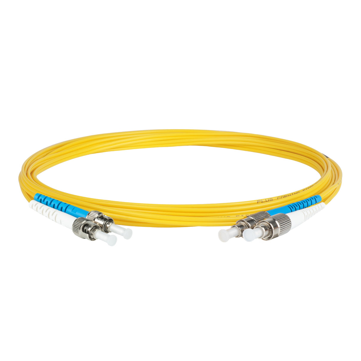Ultra Low Loss 0.1dB ST/UPC to FC/UPC Single-mode Duplex Fiber Patch Cable | Corning SMF-28 Ultra Fiber | Blue and White Boots | OS1/OS2 Compatible | OFNR Jacket