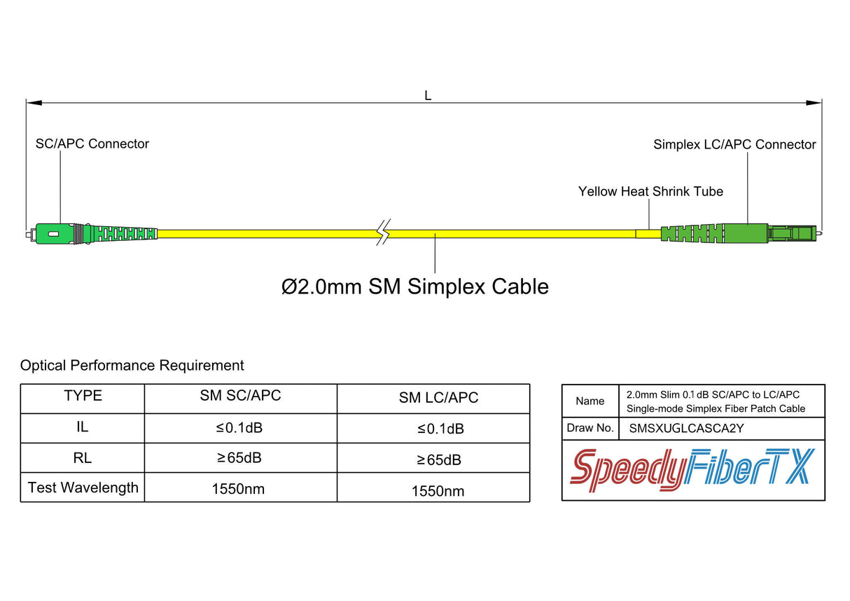 Ultra Low Loss 0.1dB Slim LC/APC to SC/APC Single-mode Simplex Fiber Patch Cable | Corning SMF-28 Ultra Fiber | OS1/OS2 Compatible | OFNR Jacket