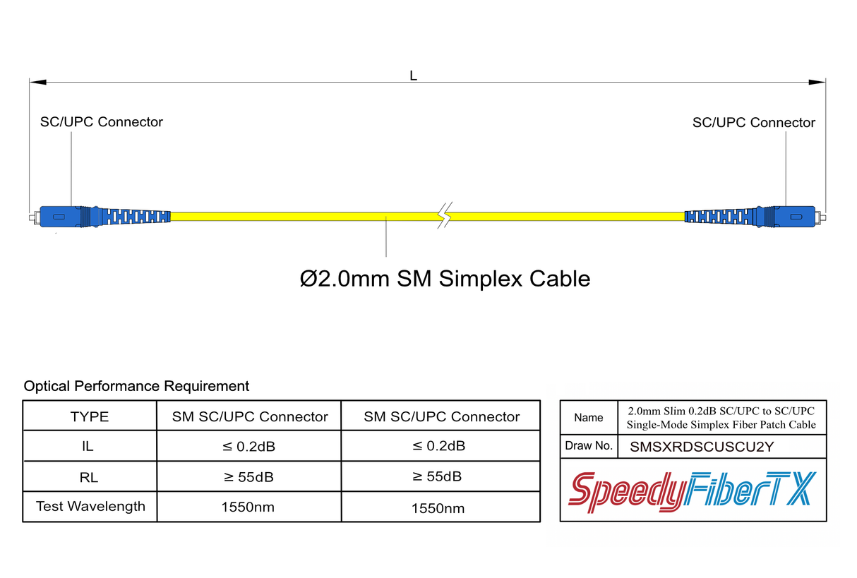 電信級 0.2dB Slim 單模單工 SC/UPC to SC/UPC光纖跳線 | 康寧纖芯 | OFNR 外被