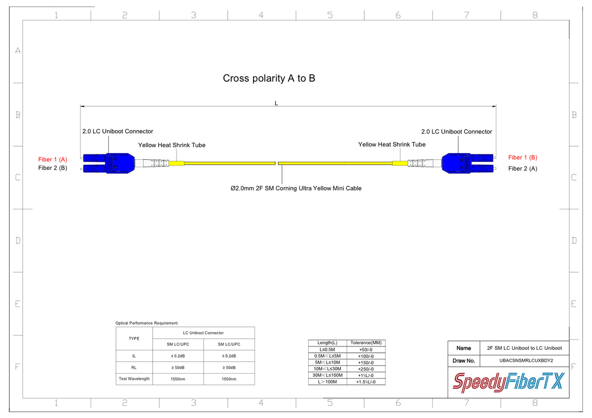 Uniboot 0.2dB Single-mode LC/UPC to LC/UPC Fiber Patch Cable | Polarity Switchable | Corning SMF-28 Ultra Fiber | OS1/OS2 Compatible | OFNR Jacket | Speedy Model A Uniboot