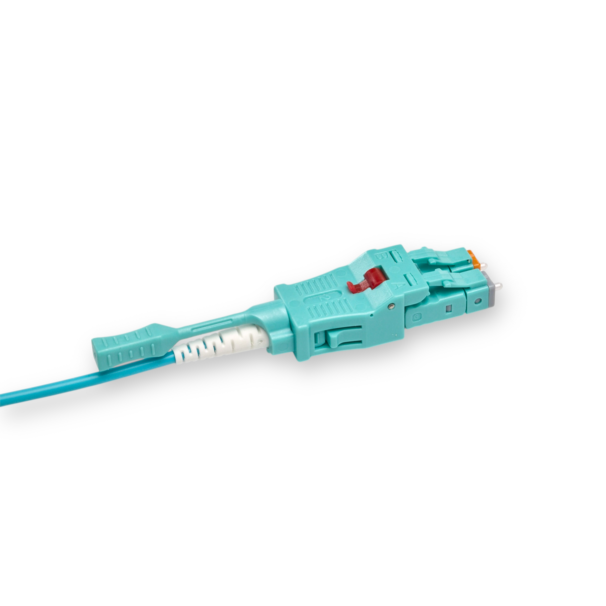 Push-Pull Tab Uniboot Ultra Low Loss 0.1dB OM4 LC/UPC to LC/UPC Fiber Patch Cable | Polarity Switchable | Corning OM4 Fiber | Aqua Connector | OFNP Jacket | Speedy Model O Push-Pull Tab Uniboot