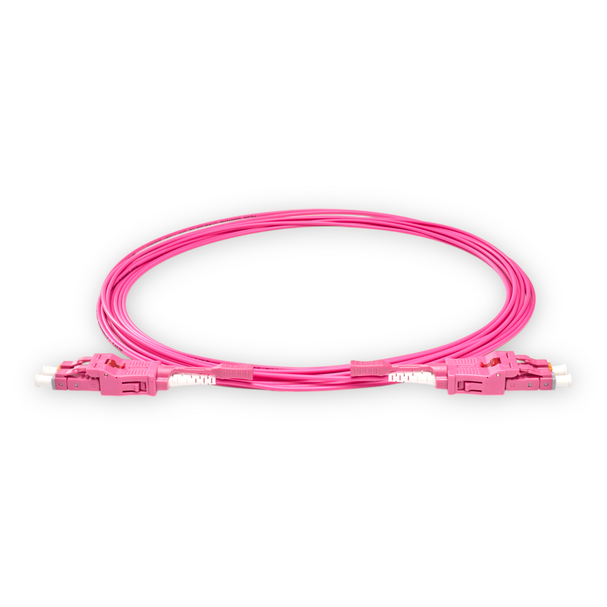Push-Pull Tab Uniboot 0.2dB OM4 LC/UPC to LC/UPC Fiber Patch Cable | Polarity Switchable | Corning OM4 Fiber | Magenta Connector | OFNR Jacket | Speedy Model O Push-Pull Tab Uniboot