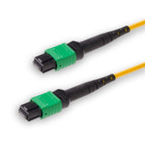 12-Fiber Low Loss Non-Pinned MPO/APC to Non-Pinned MPO/APC Jumper Cable | Corning SMF-28 Ultra Single-mode Optical Fiber | OS1/OS2 Compatible | Type A, Green MPO Connector, Yellow OFNR Cable Jacket