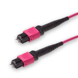 12-Fiber Low Loss Pinned MPO/UPC to Pinned MPO/UPC Jumper Cable | Corning ClearCurve OM4 Multimode Optical Fiber | Type B, Magenta MPO Connector, Magenta LSZH Cable Jacket