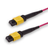 8-Fiber Low Loss Non-Pinned MPO/APC to Non-Pinned MPO/APC Jumper Cable | Corning ClearCurve OM4 Multimode Optical Fiber | Type B, Yellow MPO Connector, Magenta OFNP Cable Jacket