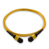 12-Fiber Elite Non-Pinned MPO to MPO Jumper with Corning® SMF-28® Ultra Optical Fiber, Type B polarity, Lemon Yellow MPO connectors, and Yellow jacket, optimized for 40GBASE-SR4 and 100GBASE-SR4 multimode parallel optics in high-density data centers.