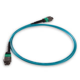 TAA Compliant | 8-Fiber Elite Non-Pinned MTP/APC to Non-Pinned MTP/APC Jumper Cable | Corning ClearCurve OM4 Multimode Optical Fiber | Type B, Green MTP Connector, Aqua OFNP Cable Jacket