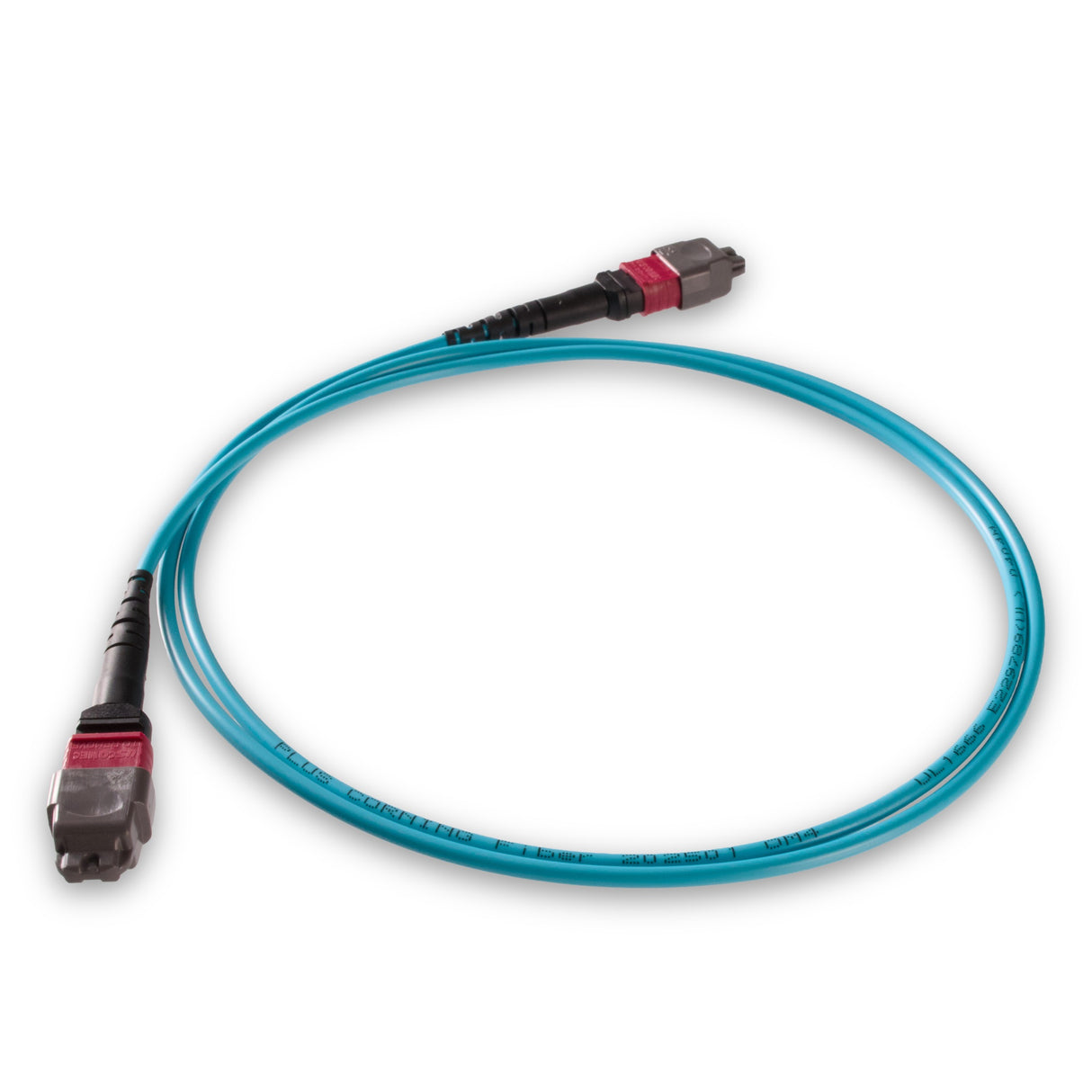 TAA Compliant | 12-Fiber Elite Pinned MTP/UPC to Pinned MTP/UPC Jumper Cable | Corning ClearCurve OM4 Multimode Optical Fiber | Type B, Magenta MTP Connector, Aqua OFNP Cable Jacket