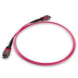 12-Fiber Elite Non-Pinned MTP® UPC to MTP® UPC Jumper with Corning® ClearCurve® OM4 Multimode Fiber, Type B polarity, Magenta MTP® connectors, and Magenta jacket, optimized for 40GBASE-SR4 and 100GBASE-SR4 multimode parallel optics in high-density data centers.